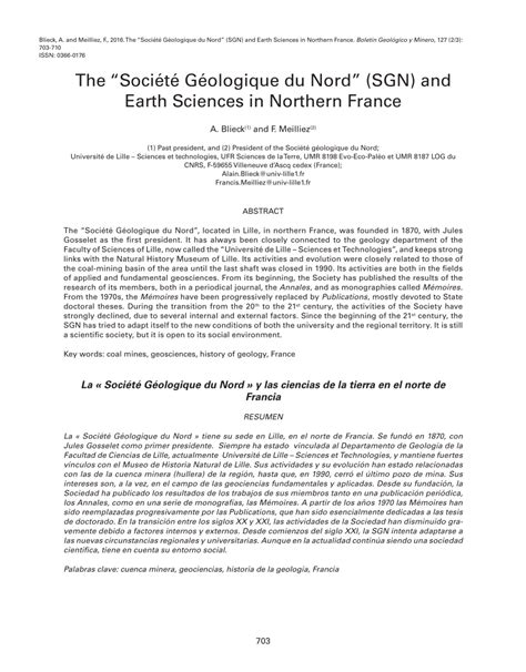 Pdf The Soci T G Ologique Du Nord Sgn And Earth Sciences In