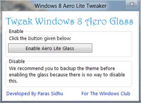 Windows 8 Aero Lite Tweaker 1.0 - Download, Review, Screenshots