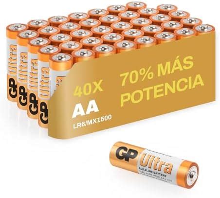 GP Pilas AA Ultra LR6 Paquete de 40 Baterías AA Alcalinas LR06 1 5v