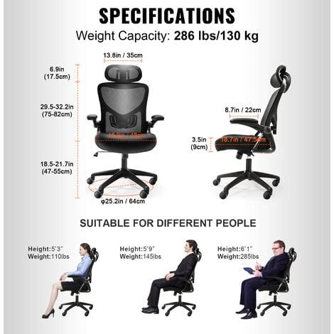 VEVOR Office Chair With Adjustable Lumbar Support High Back Ergonomic