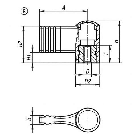 Kipp M6 Hole Thread 22mm Head Length Female Insert Bar Wing Knob