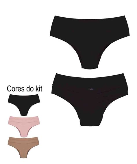 KIT peças Calcinha Plus Size em microfibra cós duplo e frufru no bumbum Rios Lingerie