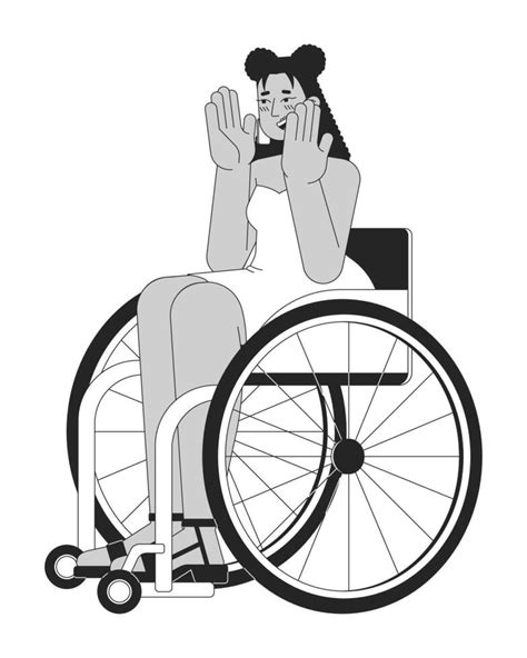 Surprised Latin American Woman In Wheelchair Black And White 2d Line Cartoon Character Disabled