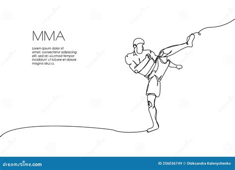 Web Banner With Kickboxer Mixed Martial Arts Fighter One Line Art