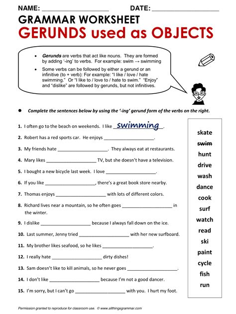 English Grammar Gerunds Worksheets