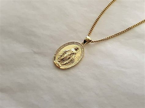 18k 14k Solid Gold Miraculous Medal Necklace Pendant For Etsy