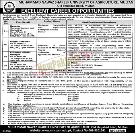 MNS University Of Agriculture Jobs 2023 MNSUAM Latest Career