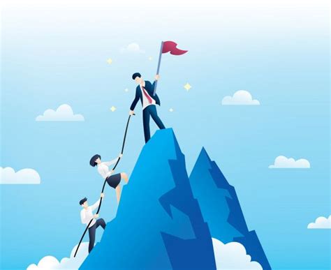 Premium Vector Business People Climb To The Top Of The Mountain In