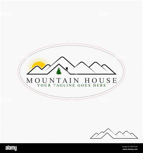 Simple And Unique Line Mountain With Roof House Also Tree Image Graphic