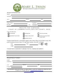 Butler County Ohio Precipe For Subpoena Fill Out Sign Online And