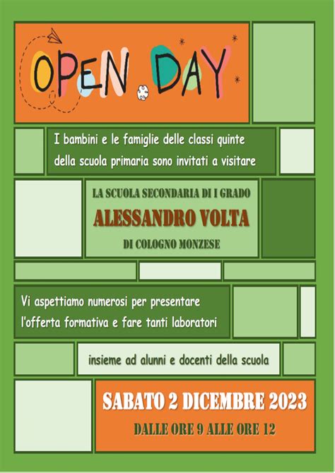 Open Day Scuola Secondaria I Grado Sabato 2 Dicembre 2023 Istituto