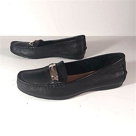 Coach Shoes Coach Olive Loafers Shoes Women Size 7b Black Leather Signature Gold Logo Chain