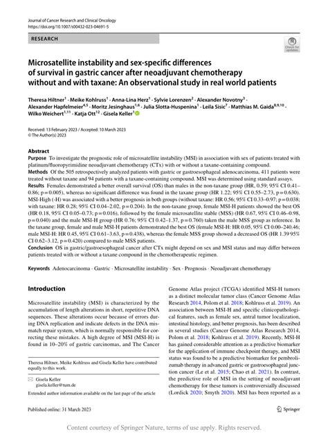 Pdf Microsatellite Instability And Sex Specific Differences Of