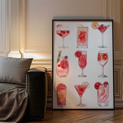 Pink Cocktail Art Print Cocktails Artwork Bar Art Print Dining Room