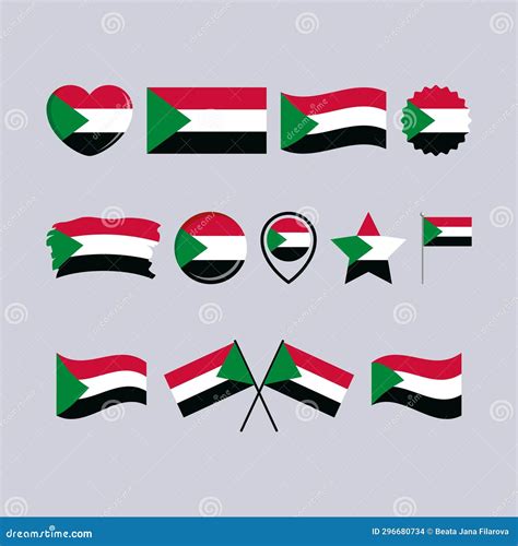 Sudan Flag Icon Set Vector Isolated On A Gray Background Stock