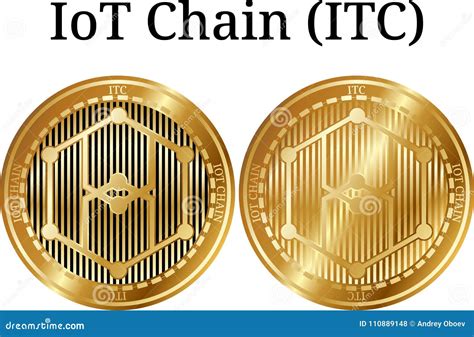 Set Of Physical Golden Coin IoT Chain ITC Stock Vector Illustration