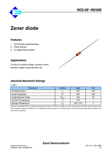 Rd E Datasheet Diode Equivalent Excel Semiconductor