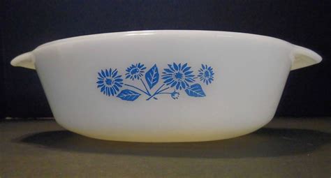 Vintage Fireking Glass Oval Caserole Dish Qt Blue Cornflower