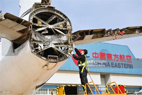 Workers Of China Eastern Airlines Technic Disassemble An Airbus A320