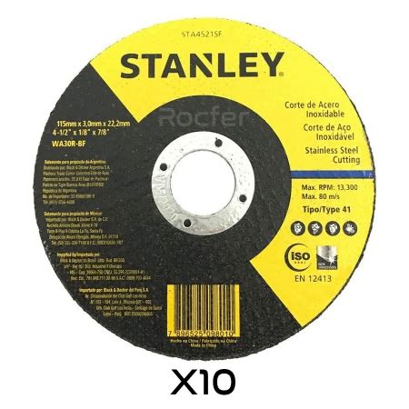 Kit 10 Disco De Corte P Inox 4 1 2 X 1 8 X 7 8 Stanley STA4521