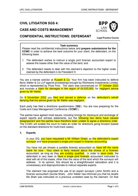 Civil Litigation SGS 4 CCMC Instructions Defendant LPC CIVIL