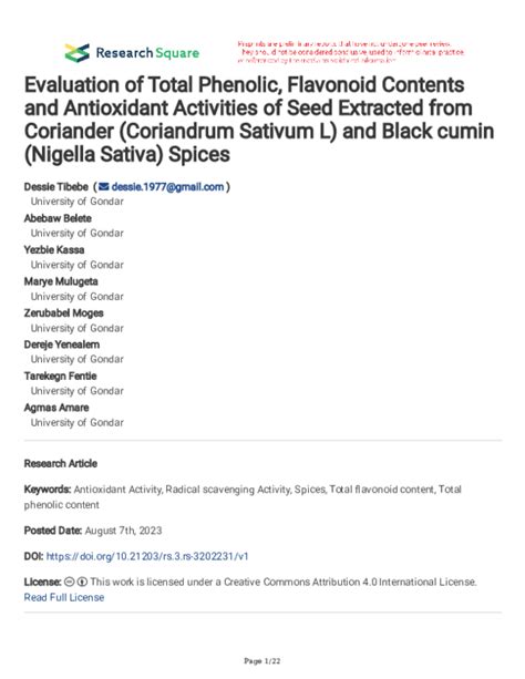 Pdf Evaluation Of Total Phenolic Flavonoid Contents And Antioxidant