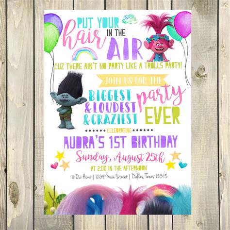 Trolls World Tour Birthday Party Invitation Trolls World Tour