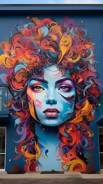 Premium Photo Brightly Colored Mural Of A Woman With Curly Hair And