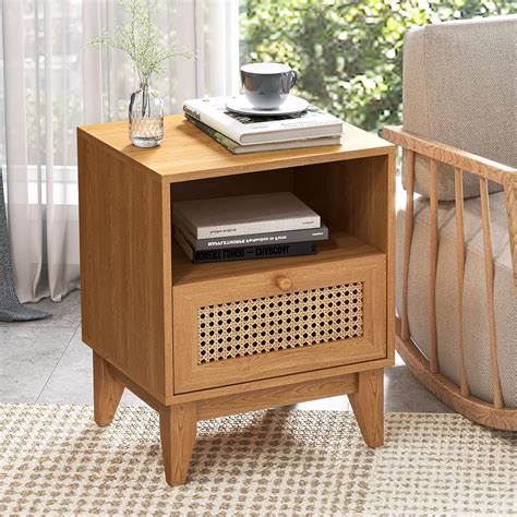 Amazon TOLEAD Rattan Nightstand Boho Accent End Table With Rattan