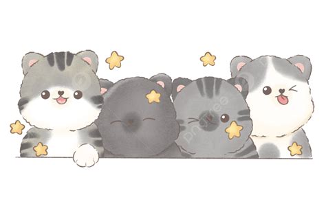 4 Gray Cats With Star On Line, Gray Cat, Grey Cat, Cat Cartoon PNG Transparent Clipart Image and ...