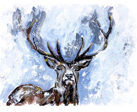 Reindeer Painting Original Art Stag Painting Small Artwork Etsy Uk