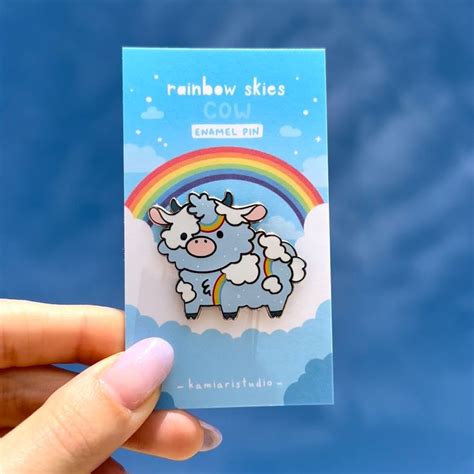 Rainbow Skies Fluffy Cow Enamel Pin By Kamiaristudio Pin And Patches