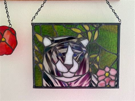 White Tiger Stained Glass Suncatcher One Of A Kind Etsy