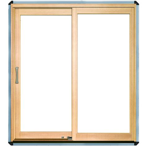 Pella 450 Series 71 14 In Dual Pane Clear Wood Sliding Patio Door At