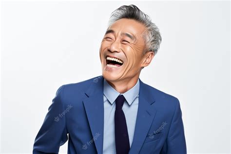 Premium Photo Asian Middle Aged Business Man Laughing Cheerfully In