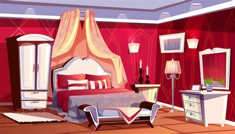 Free Vector Vector Cartoon Interior Of Luxury Hotel Bedroom With