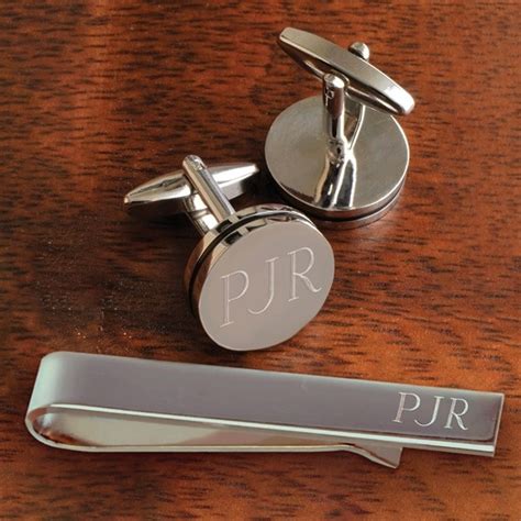 Personalized Silver Pin Stripe Cufflinks Tie Clip Gift Set Gift Boxed