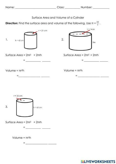 Surface Area And Volume Of Cylinders Worksheet Issaquah Connect