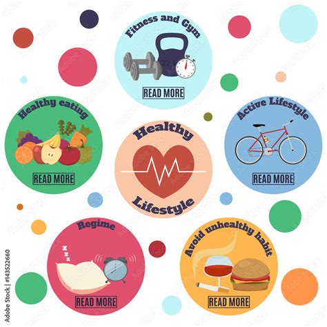 Healthy Lifestyle Infographic Banner Flat Vector Icons On Colorful