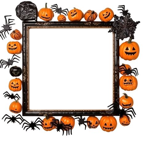 Halloween Decoration Frame From Pumpkins And Spiders Hand Made From