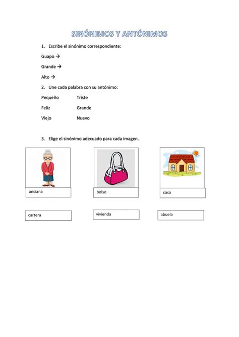 Sinónimos Y Antónimos Worksheet For Tercero De Primaria Live Worksheets