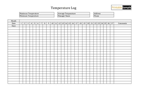 Printable Temperature Log Sheets Word Excel Pdf Off