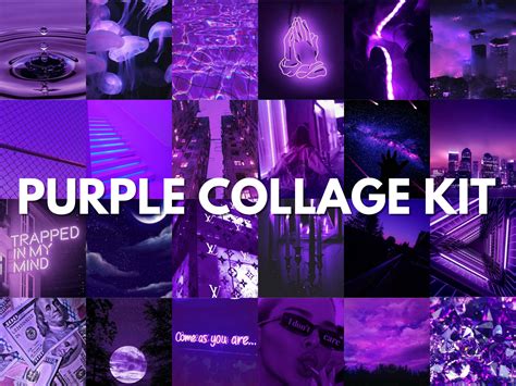 Purple Wall Collage Kit Dark Purple Collage Kit Neon Aesthetic Wall Collage Kit 60 Pcs