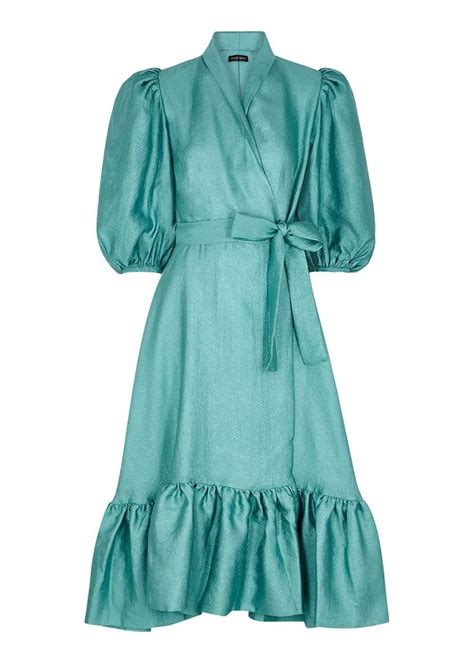 Stine Goya Chinie Metallic Aqua Wrap Dress Wrap Dress Cotton Wrap