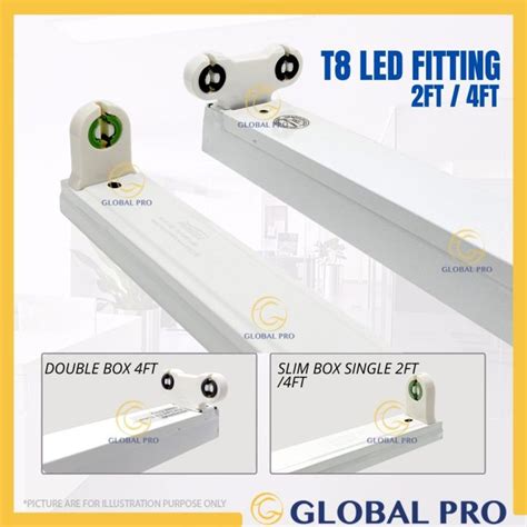 [1pc] Single Double T8 2ft 4ft Led Slim Case Tube Fitting Led Casing Lampu Led Panjang