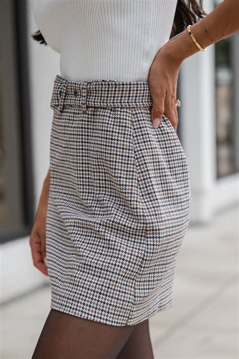 Miss You More Ivory Multi Belted Plaid Skirt Final Sale Pink Lily