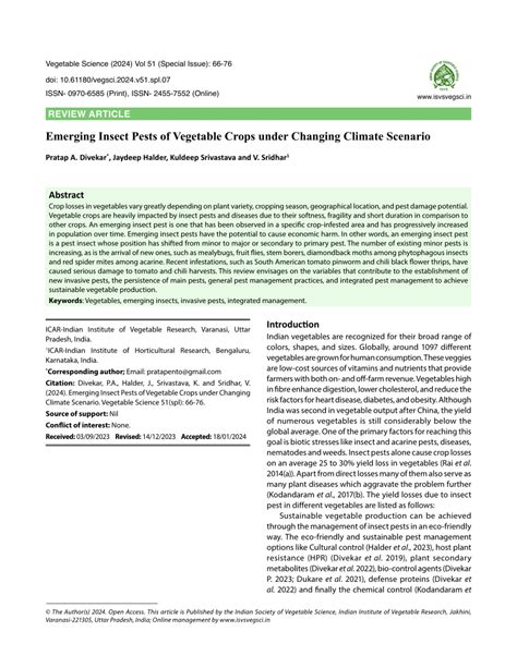 Pdf Emerging Insect Pests Of Vegetable Crops Under Changing Climate