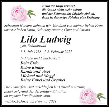 Traueranzeigen Von Lilo Ludwig Trauer Anzeigen De