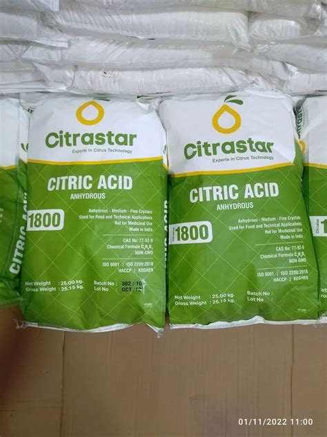 Citric Acid Anhydrous Packaging Size 25 Kg Packaging Type Ld Bag