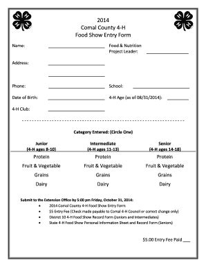 Fillable Online Comal Agrilife 2014 Comal County 4 H Food Show Rules